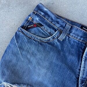 Ariat FR Mens M4 Bootcut 36x30 Jeans Low Rise Distressed Blue Denim